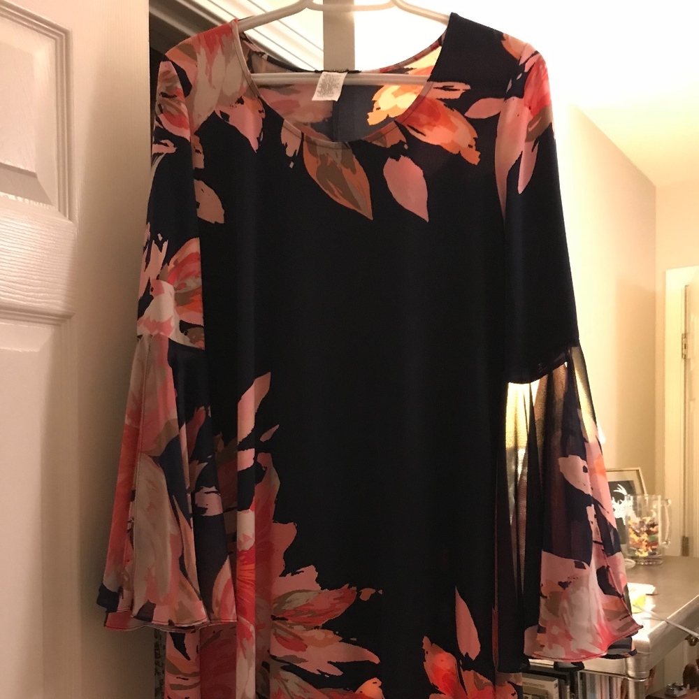 MSK Dress Blue and Peach Floral Size Large